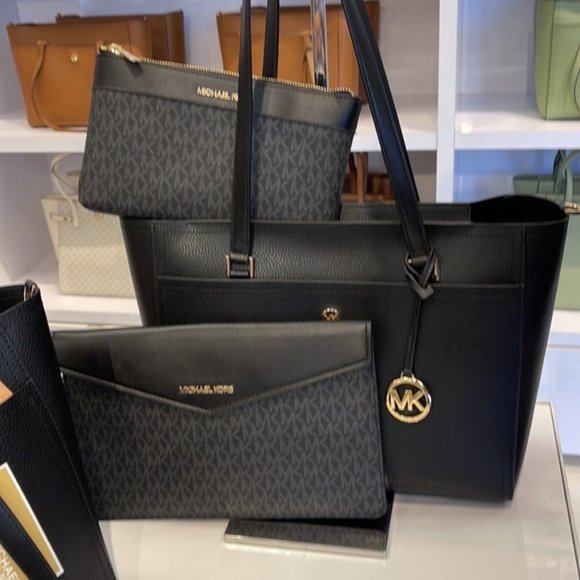 MICHAEL Maisie Large Pebbled Leather 3-in-1 Tote Bag BLACK / BLACK MULTI COLOR - Picture 8 of 16